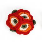 Red flower corsage crocheted brooch